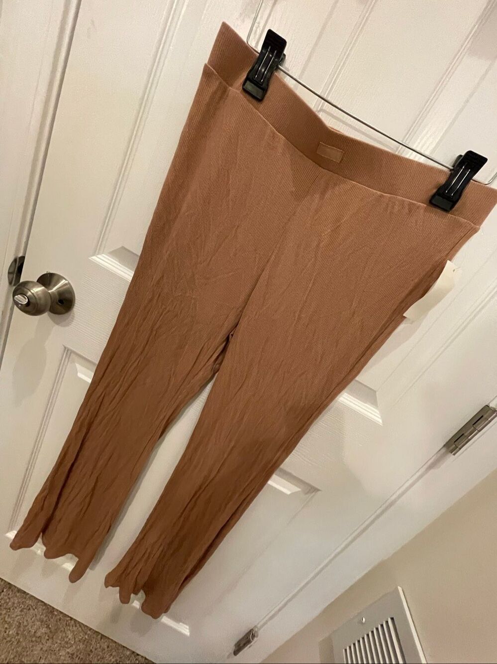 NWT Steve Madden SM02762 Ribbed Flare Leg Lounge Sleep Pants Praline L $44
